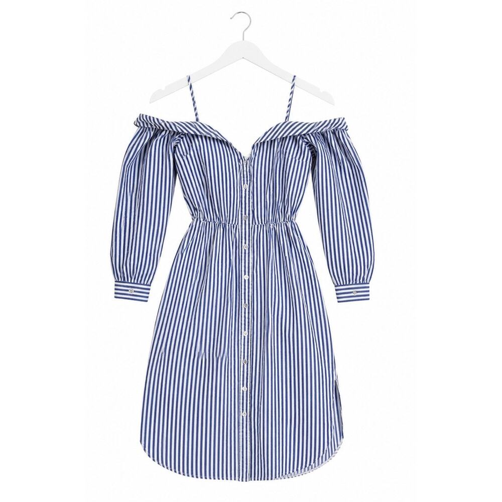 Bardot Blue White Stripe Cold Shoulder Mini Dress XS